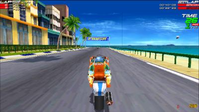 Ein Motorrad-Straßenrennen aus dem Rennspiel Moto Racer.