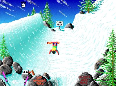 Beim Snowboarden geht es im Mittelteil in eine Half-Pipe. Hier können wir mit Skill schöne Moves ausführen und erhalten so eine Zeitgutschrift.