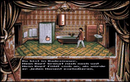 Bild aus der Amiga-Version von Dark Seed, Mike Dawson befindet sich im Bad.