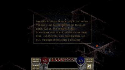 Die Quests im Spiel laufen als scrollender Text mit Sprachausgabe durch. Egal ob Gegner oder Freund uns etwas erzählen will. Gemein ist hier, dass die Zeit und damit auch die Gegner sich weiterbewegen und nicht in Tradition des Genres warten, bis der Questgeber oder NPC seinen Text fertig aufgesagt hat.