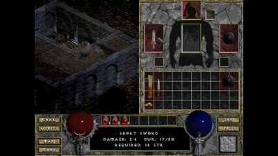 Auch unsere Ausrüstung dürfen wir schon selbst verwalten. Das Inventar ist aber anders, als hier im Bild, in der Regel eher gut gefüllt. Je später im Spiel desto mehr Tränke tragen wir als Spieler mit uns rum.