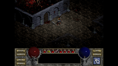 Direkt hinter der Tür wartet der erste schwere Gegner, der Butcher auf uns.