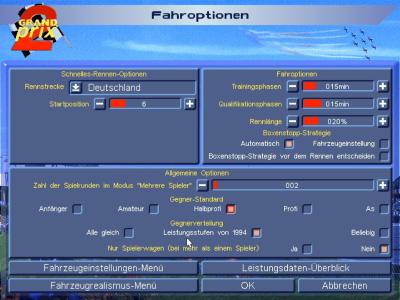 In den Fahroptionen durften wir die Schwierigkeit anpassen sowie die Länge der einzelnen Phasen.