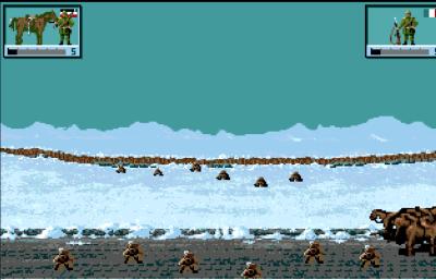 Die Kavallerie steigt vor dem Kampf ab, die Pferde warten dann, etwas unrealistisch, direkt neben den Soldaten.