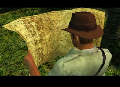 Karten lesen müssen wir im Spiel nicht, aber in den Zwischensequenzen schaut Indiana sich diese schon mal an.