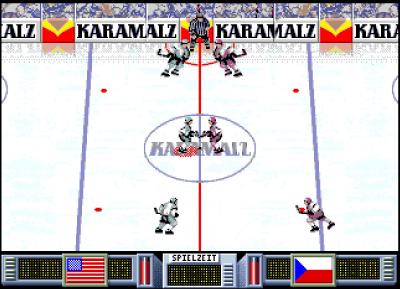 Die USA führen bereits 5:0 und wir warten darauf, dass der Puck wieder freigegeben wird.