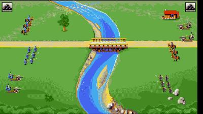 Zu Beginn einer Schlacht stehen sich die zwei Armeen gegenüber. Die Brücke auf dieser Karte lässt sich zerstören.