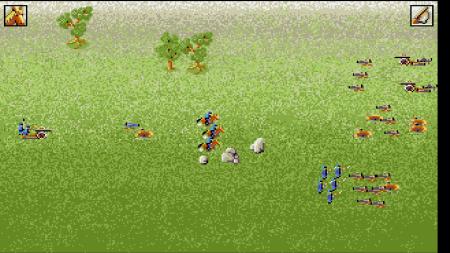 Das Schlachtfeld stellt das Hauptelement des Spiels dar. Links die Nordstaaten und auf der rechten Seite die Südstaaten.