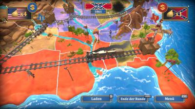 Am Ende der Runde jeder Seite fährt ein Zug zwischen den Forts hin und her.