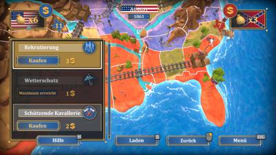 Anders als im Original können wir mehr als Armeen kaufen und uns so vor Wetter, Indianern und Mexikanern schützen.