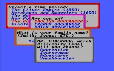 Viele bunte Menüfenster erfreuen uns schon bei der Erstellung unseres heldenhaften Piraten.