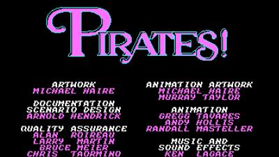Startbildschirm von Sid Meier's Pirates! von 1987 - mit starken Farbkontrasten schreckt das Spiel heute eher ab.