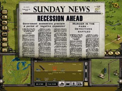 Das Spiel bietet allerlei Zufallsereignisse, wie zum Beispiel die Ankündigung einer Rezession.