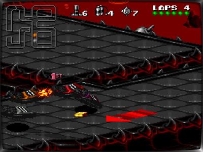 Hier sollten wir nicht in die Lava fallen. Alle Spieler sind mit Hovercraft-Fahrzeugen unterwegs.