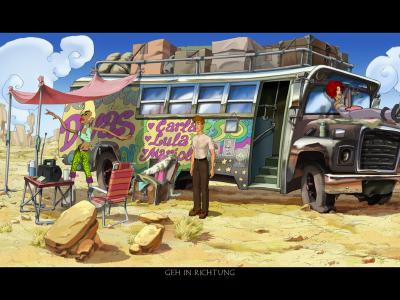 Ein Bus mit drei schrulligen Charakteren begegnet uns im dritten Kapitel.