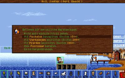 In Europa warten neue Siedler auf eine Überfahrt und wir können Waren kaufen und verkaufen.