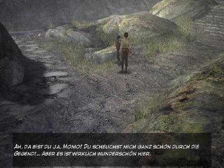 Die 3D-Charakere fügen sich meistens gut in das Bild ein, hier redet Kate mit dem Jungen Momo.