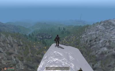 Ausblick vom Taucherfelsen, im Osten von Cyrodil, auf die Stadt Cheydinhal und die Kaiserstadt