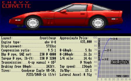 Das Bild zeigt die Leistungsdaten des Chevrolette.