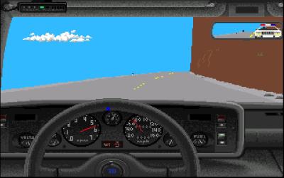 Die Polizei ist uns schon auf den Spuren und wir können Sie im Rückspiegel deutlich sehen.