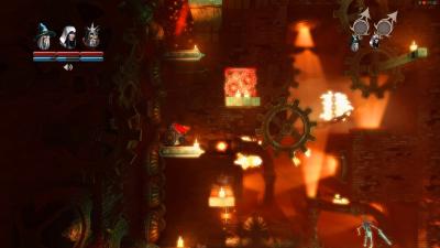 Anstatt einem richtigen Endbosskampf, müssen wir gegen steigenede Lave (und Gegner und Fallen) schnell nach oben springen. Ein Lauf gegen die Zeit.