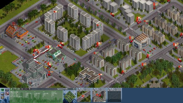 Eine Stadt mit schon teilweise ausgebautem öffentlichem Nahverkehr.