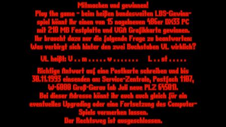 Das Bild zeigt die Information, wo man 1993 das Lösungswort hinschicken sollte um am Gewinnspiel teilzunehmen.