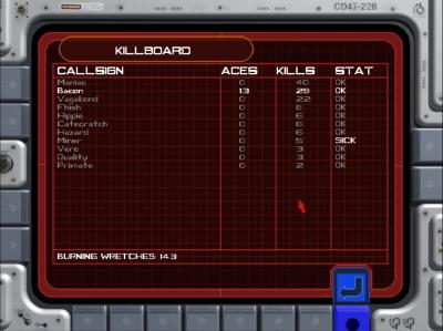 Ein Killboard muss in einem Spiel wie Wing Commander vorhanden sein. Wir haben Maniac noch nicht eingeholt, aber das war auch zu Beginn des Spiels.