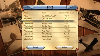 Unsere High-Score-Liste von 1916. Die Kameraden bleiben bloße Namen ohne Hintergrundgeschichten.