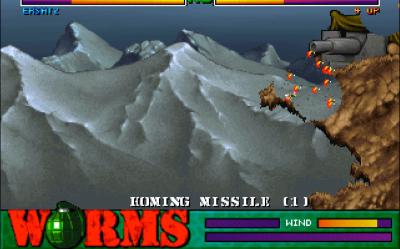 Eine Homing Missile, welche den getroffenen Wurm noch etwas durch die Gegend wirft.