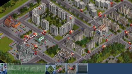 Eine Stadt mit schon teilweise ausgebautem öffentlichem Nahverkehr.